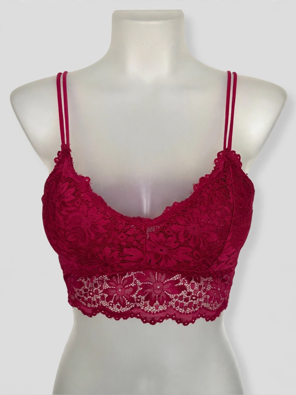 Boho Floral Lace Bralette Crop Top Maroon Burgundy Wine Red Festival Size M